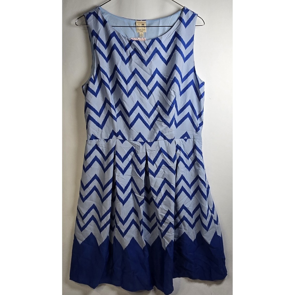 Pink Owl Lg Dress Blue Chevron Fit Flare NWT